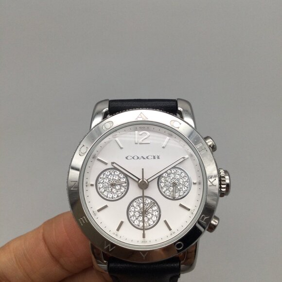 Coach Legacy Sport Chronograph Watch Women 36mm Silver Tone Leather New Battery main image 11
